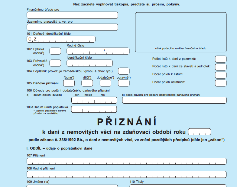 Do konce ledna podejte přiznání k dani z nemovitých věcí na rok 2021!