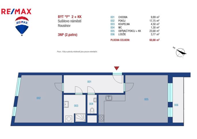 Pronájem bytu 2+kk, 60,88 m2, Rousínov - obrázek 3