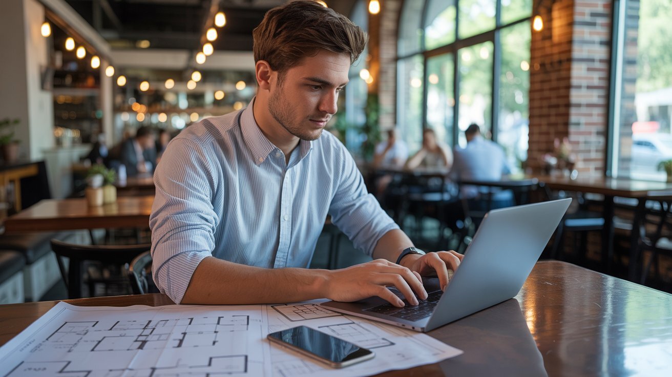 mlad&yacute; muž na poč&iacute;tači ře&scaron;&iacute; business